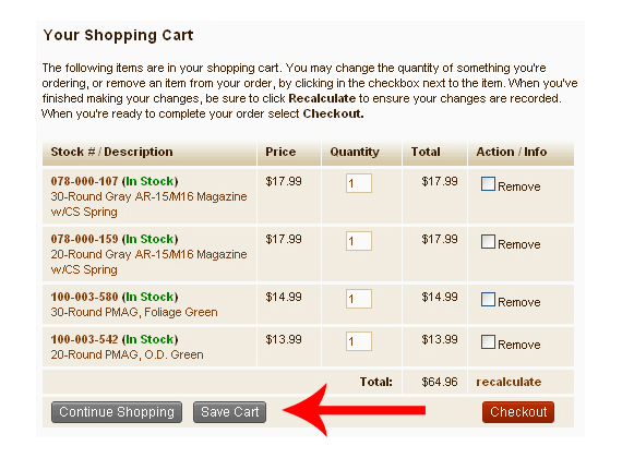 save shopping cart items