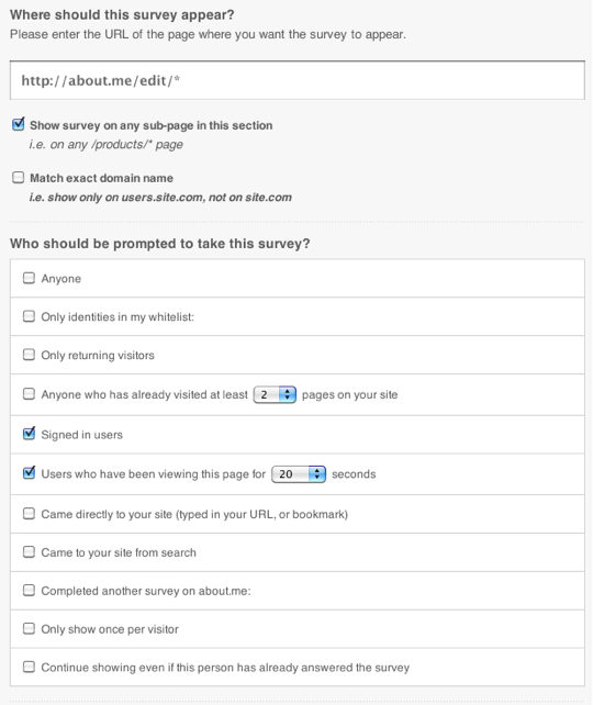 KISSinsights Survey Configuration