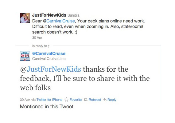 carnival cruiselines twitter example