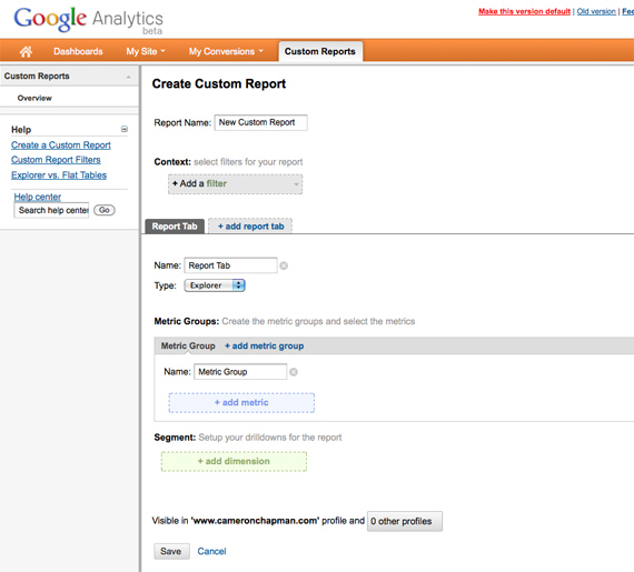 google analytics v5 custom reports