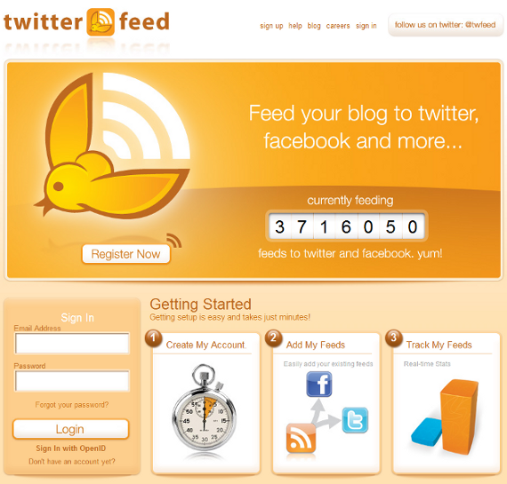 twitterfeed home page