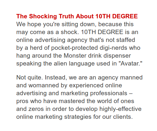 Copy from the homepage of a marketing agency