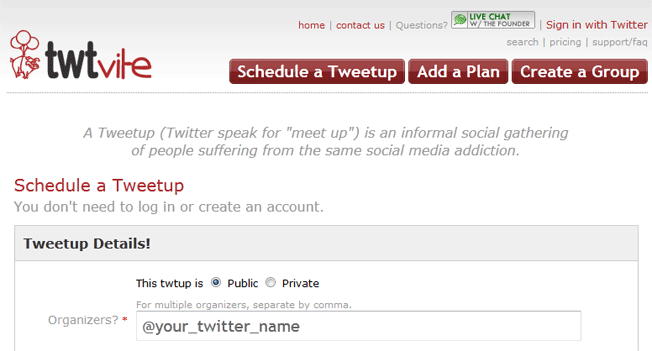 schedule a tweetup