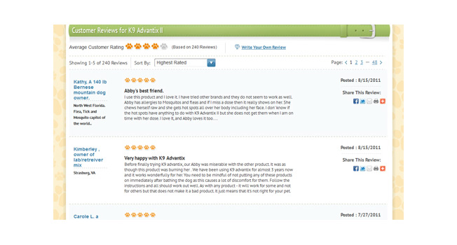owners rate and review a product