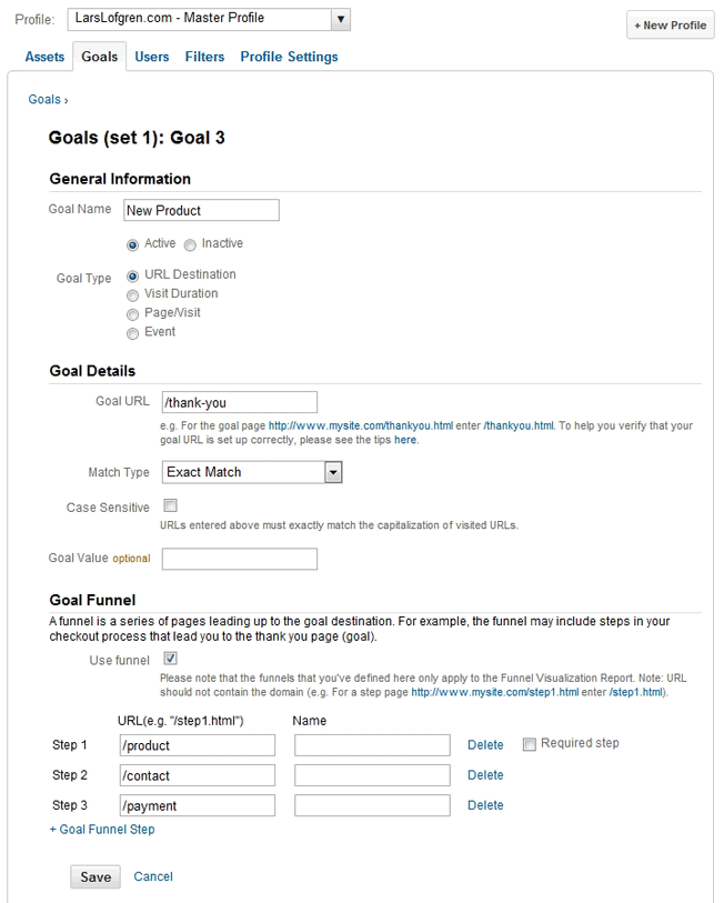 Google Analytics New Goal