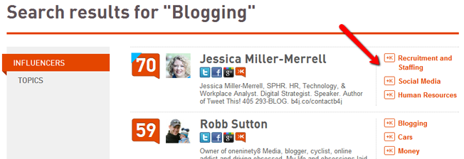 klout search results for blogging