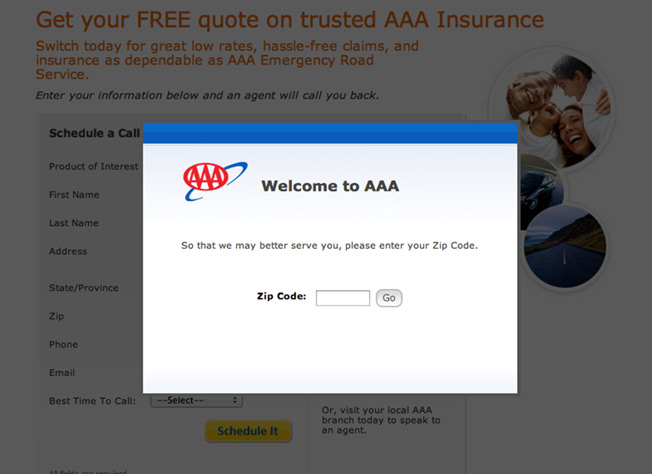 AAA landing page