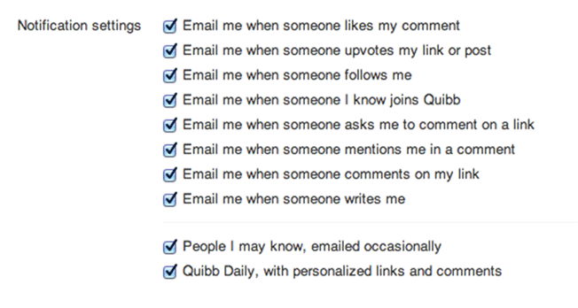 email notification settings
