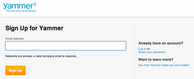 yammer landing page