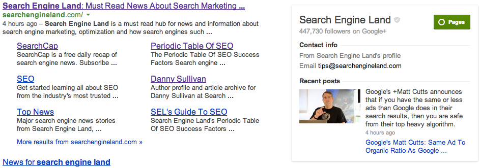 google plus page in search results