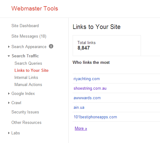 webmaster tools links to your site