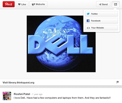 pinterest testimonials share options