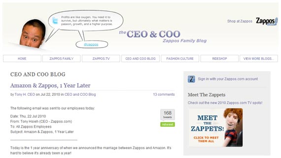 Zappos, the giant online shoe and apparel retailer, has a number ...