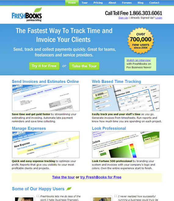 freshbooks landing page example
