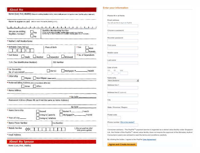 Online conversion forms like PayPalâ€™s registration page (right) are ...