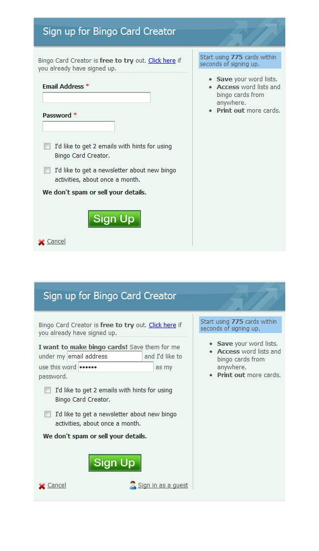 grid sign up form