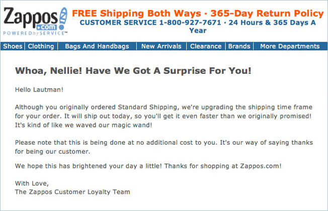 Take this classic example from Zappos below. Their post-purchase ...