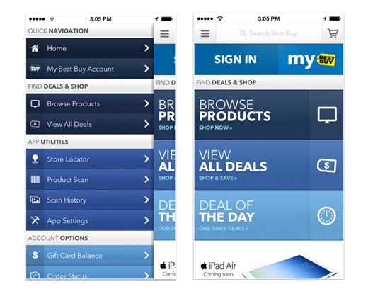 Best Buy Navigation menu