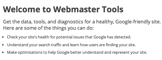 welcome to webmaster tools