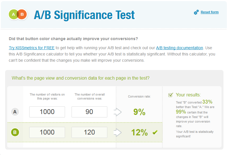 A B significance test