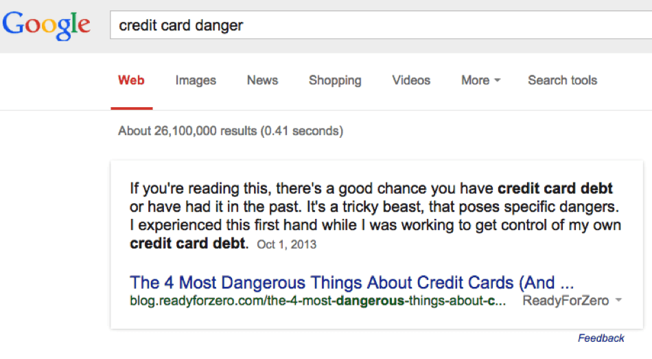 google serp credit card danger