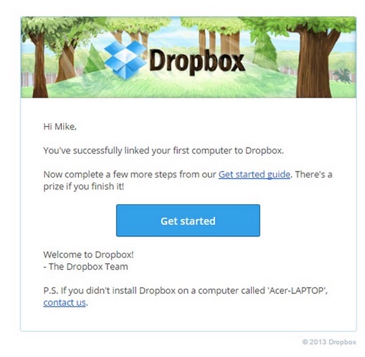 dropbox linked to computer email