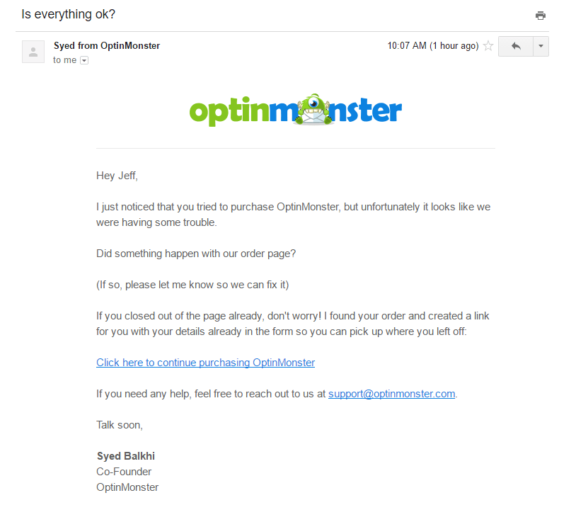 optinmonster everything okay drip email