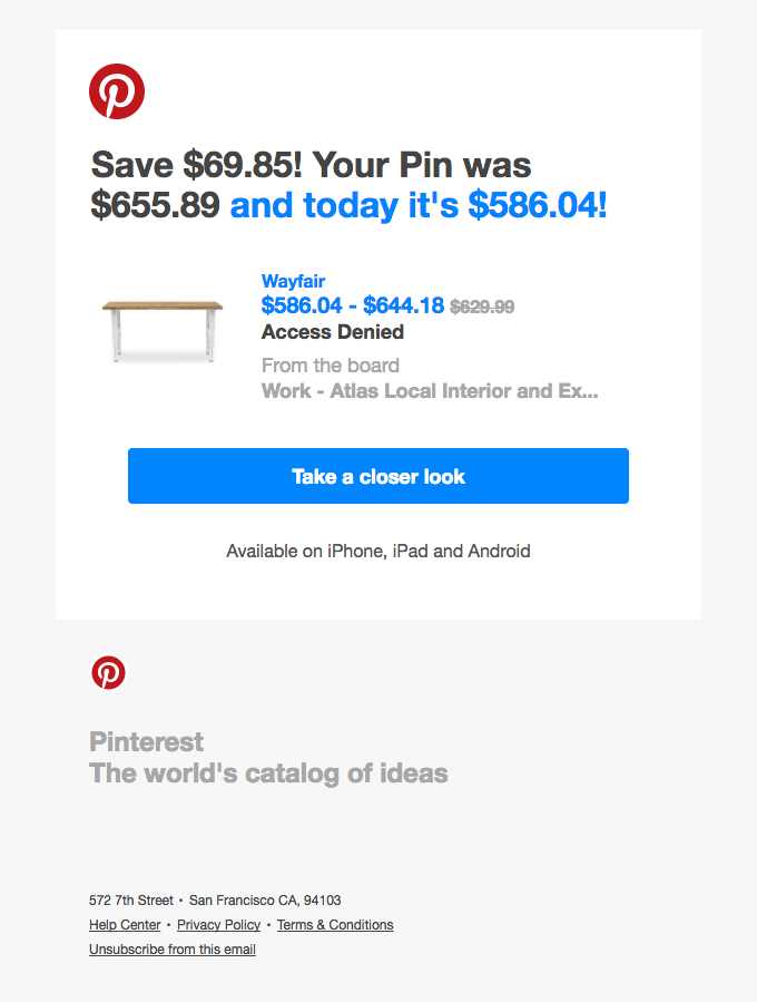 pinterest cart email