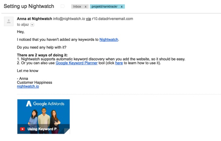 nightwatch onboarding email