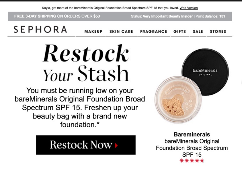 sephora restock after purchase