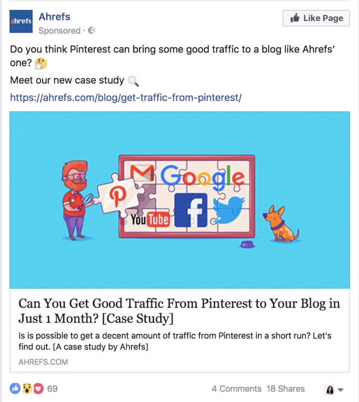 ahrefs content offers on facebook ad