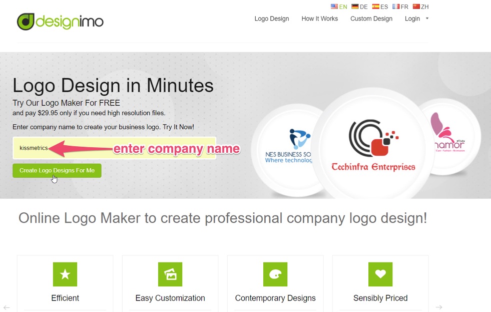 enter company name in designimo