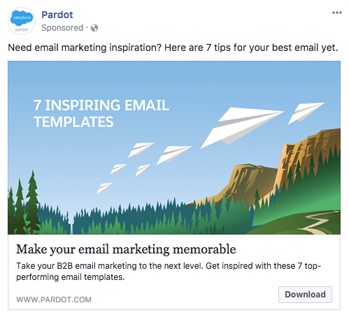pardot inspiring email templates ad on facebook