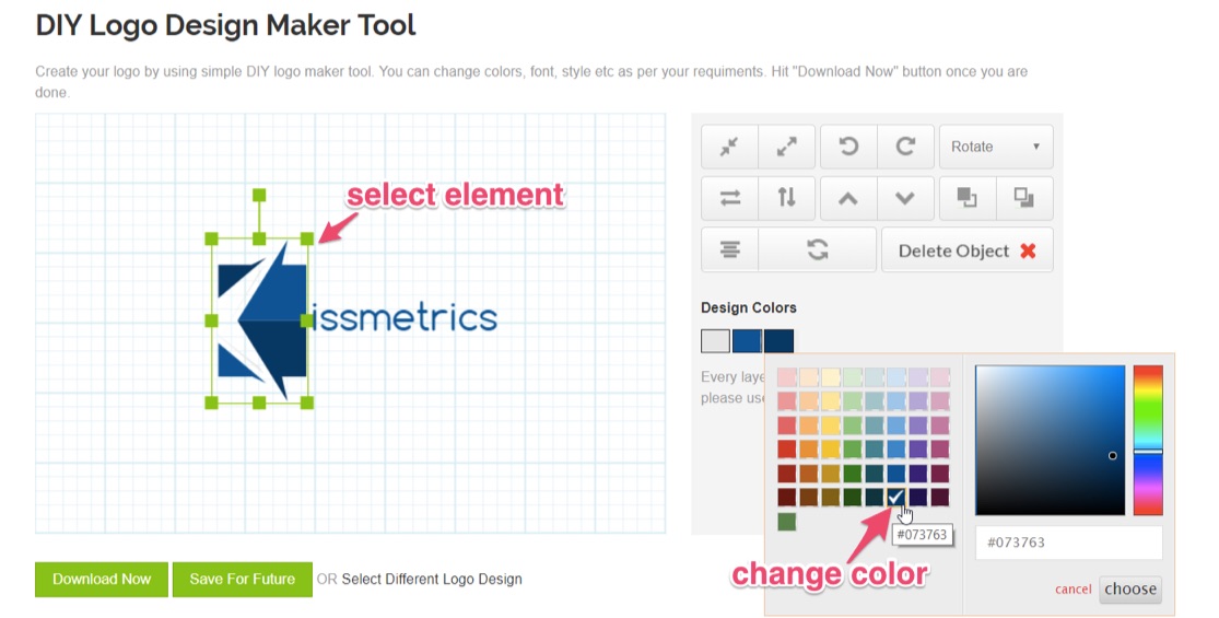 select element and change color in logo creation