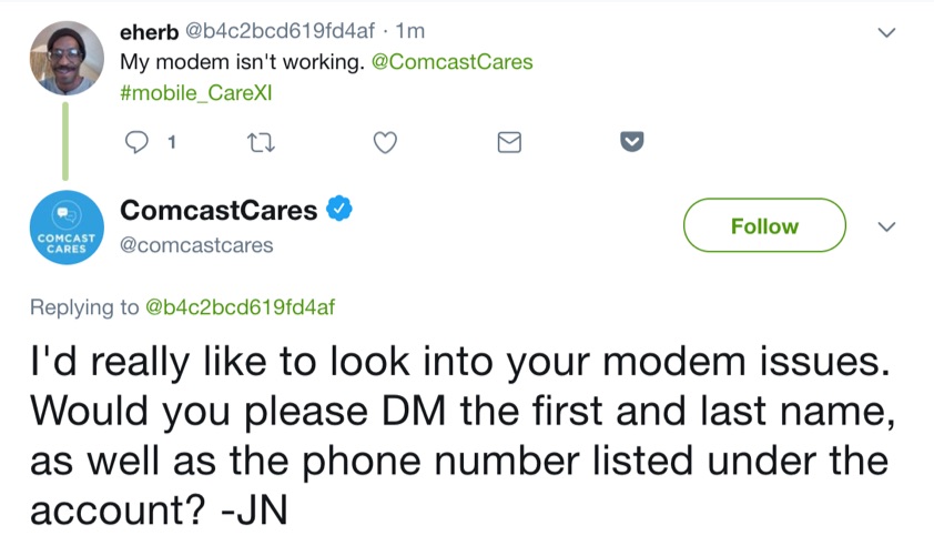 comcast cares twitter reply