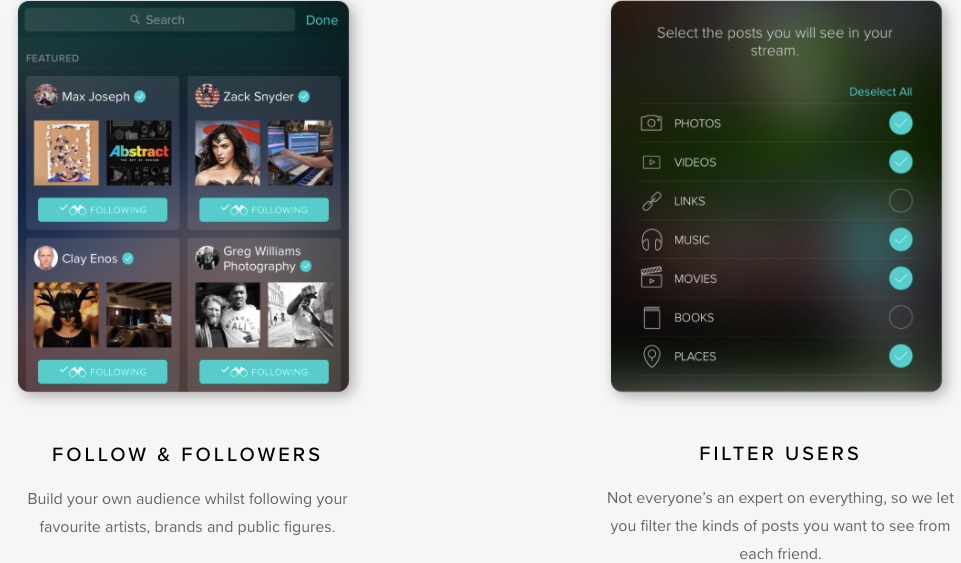 follow and filter in vero