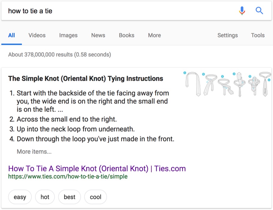 how to tie a tie rich snippet on google