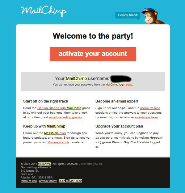 mailchimp welcome to the party onboarding email