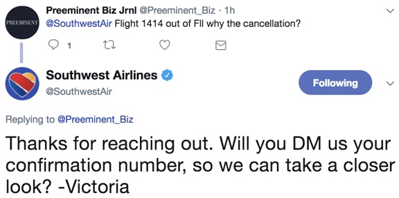southwest airlines dm us tweet