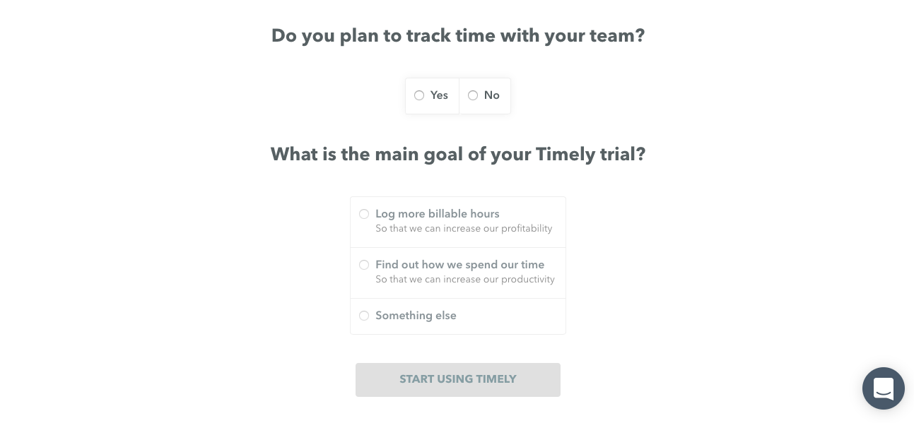 timely signup questions