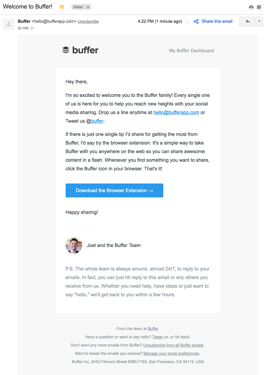 welcome to buffer onboarding email