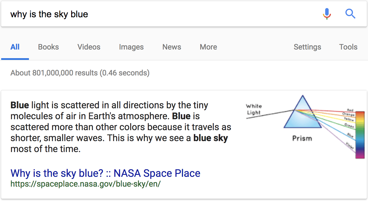 why is the sky blue google search results