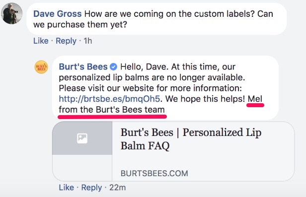 burts bees customer inquiry