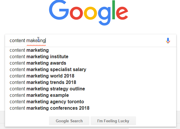 content marketing google autosuggest
