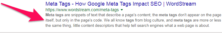meta description in search results