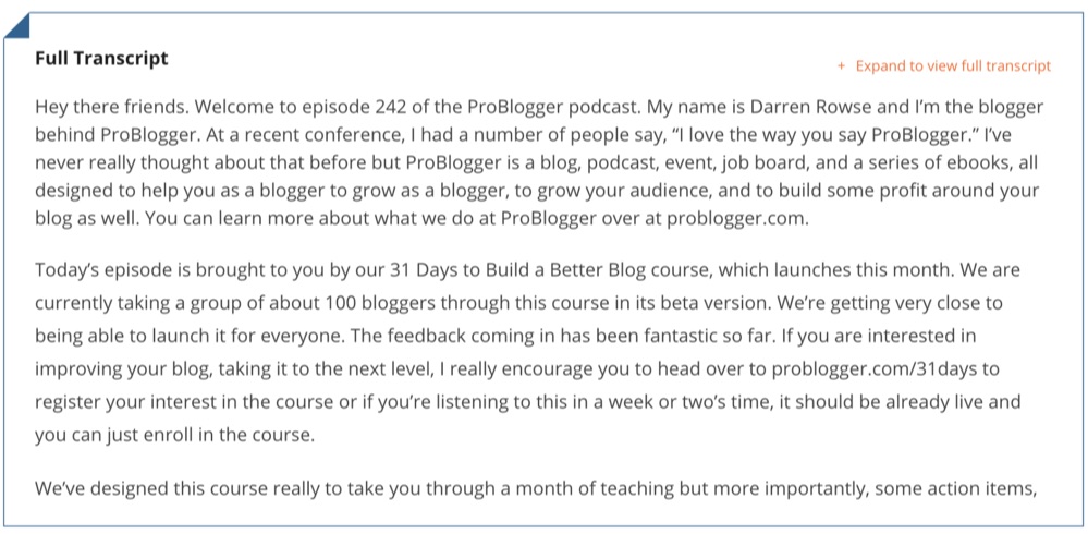 problogger podcast episode transcript