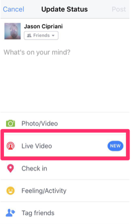 update status with facebook live video