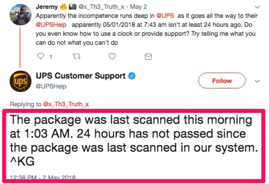 UPS customer support on twitter