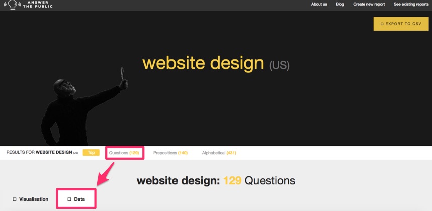 answer the public website design data selection
