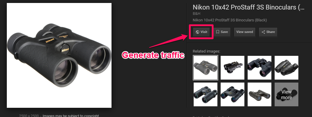 generate traffic from google image search with the visit button